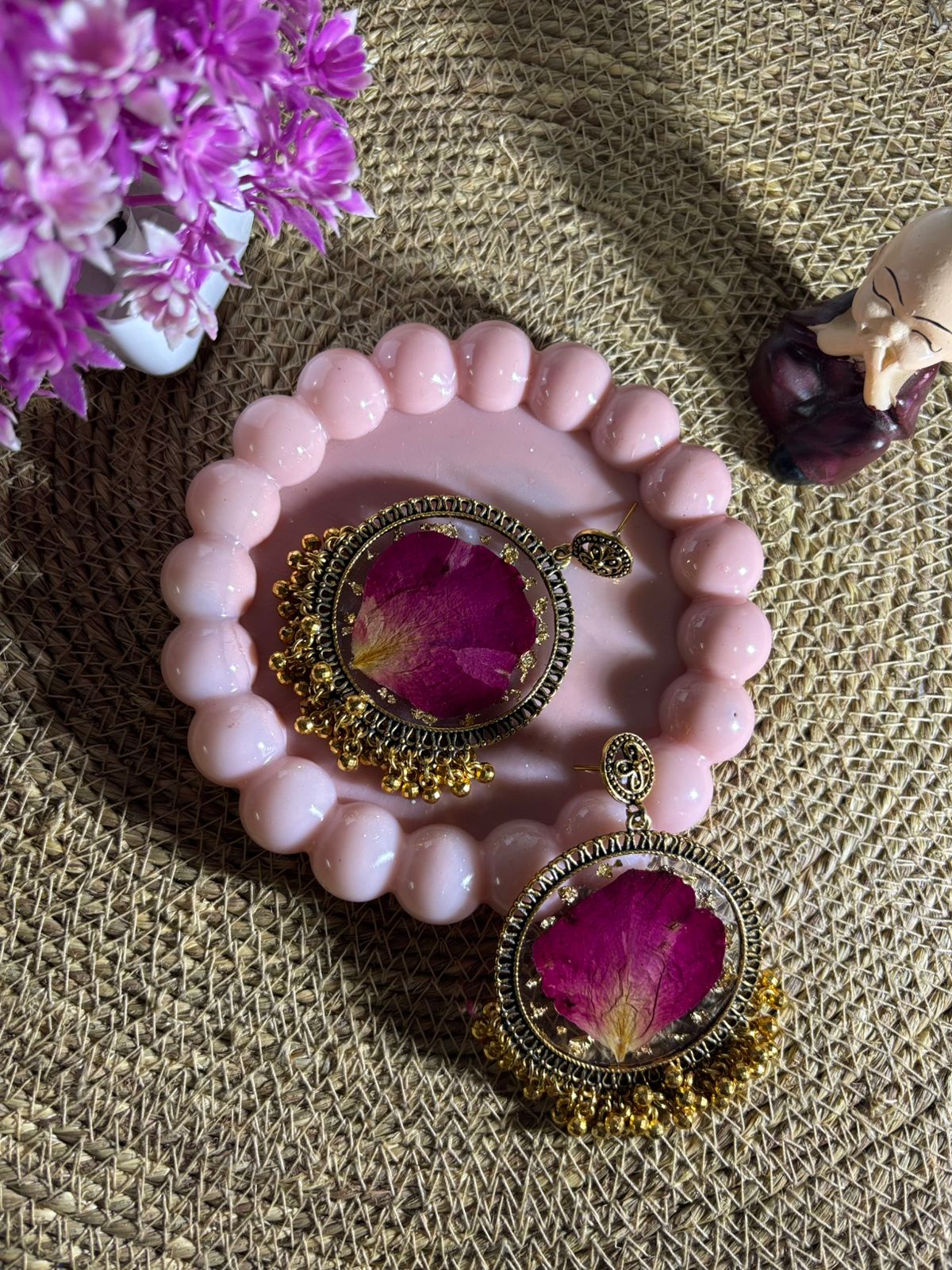 Rose Gold Petal Resin Jhumka