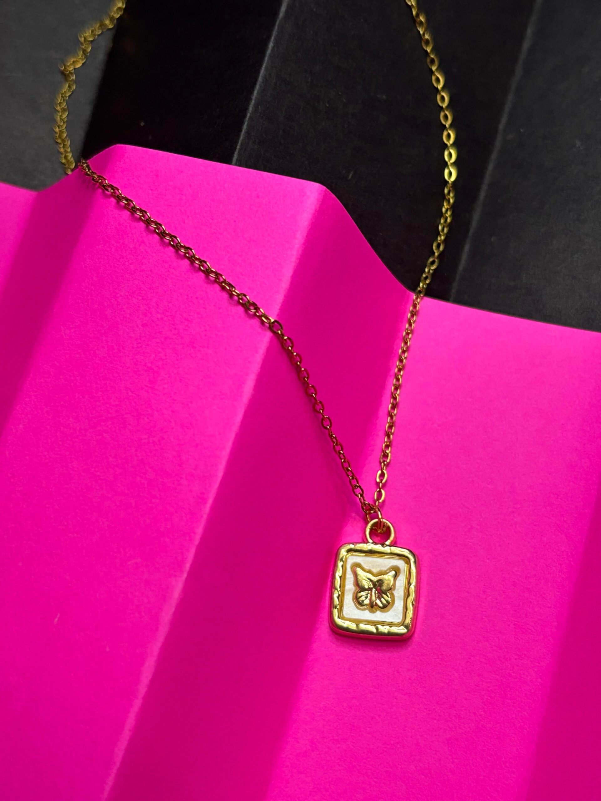 Butterfly Frame Gold Pendant Necklace