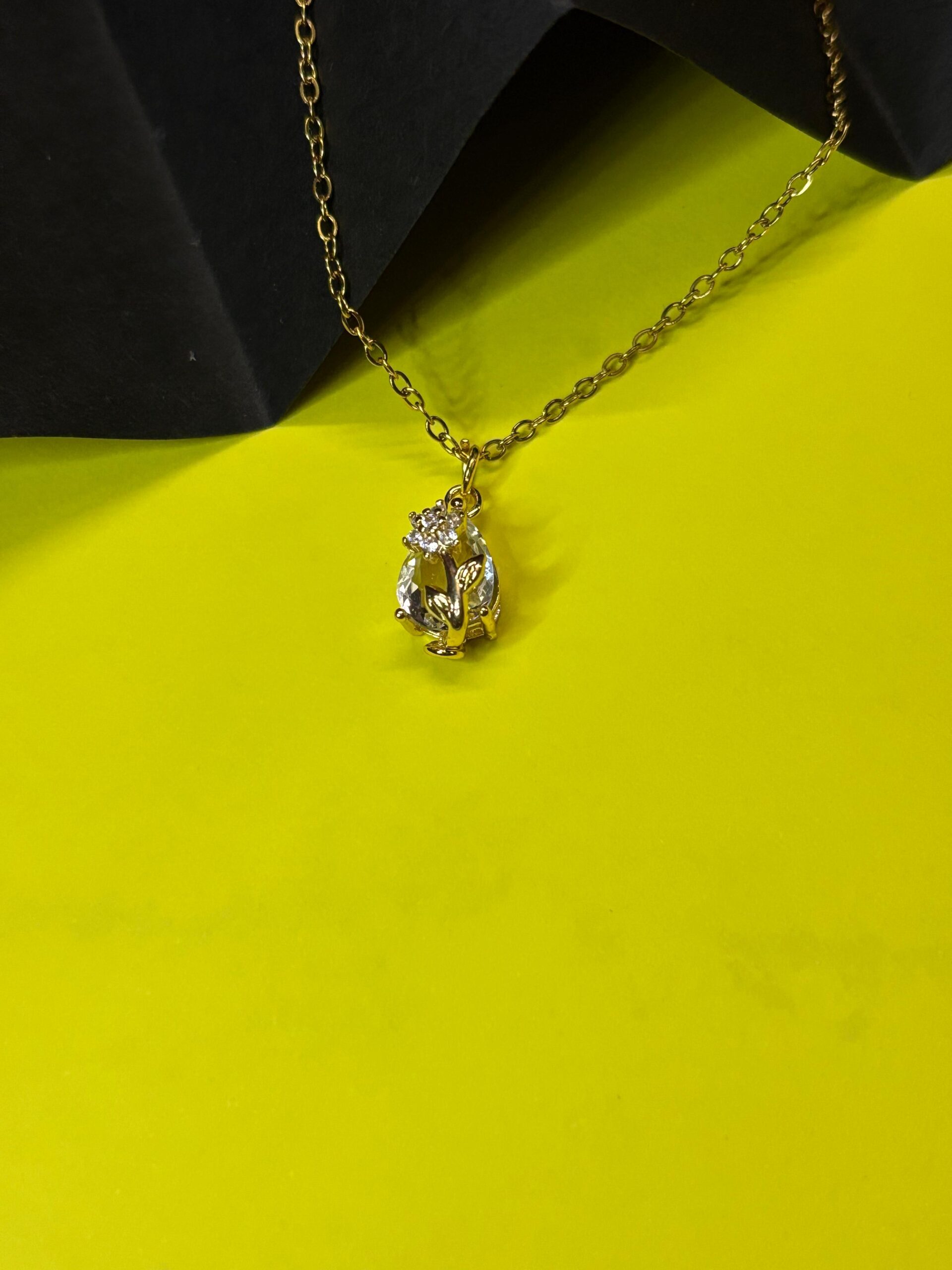 Crystal Bud Floral Gold Necklace - Image 2