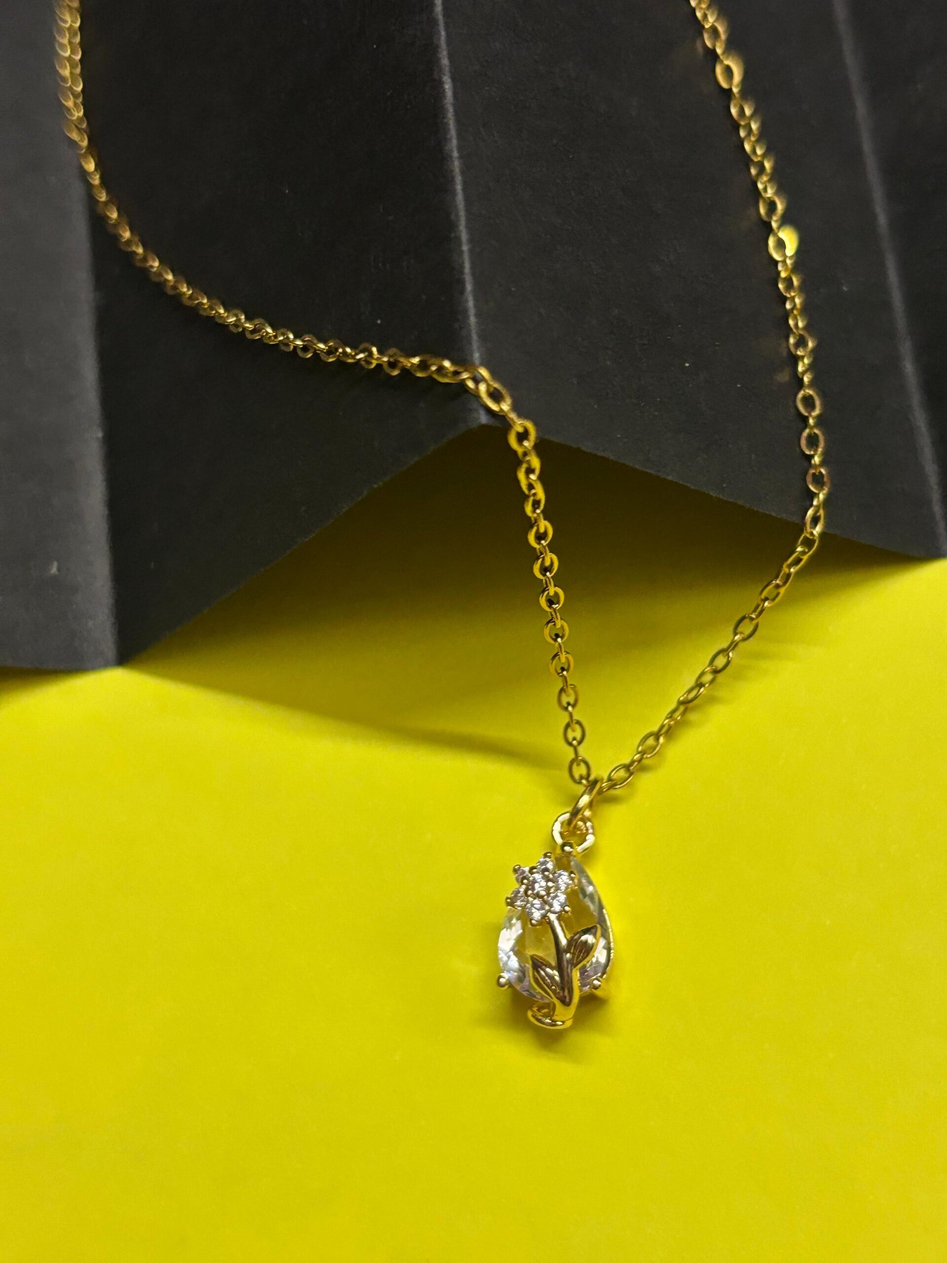 Crystal Bud Floral Gold Necklace