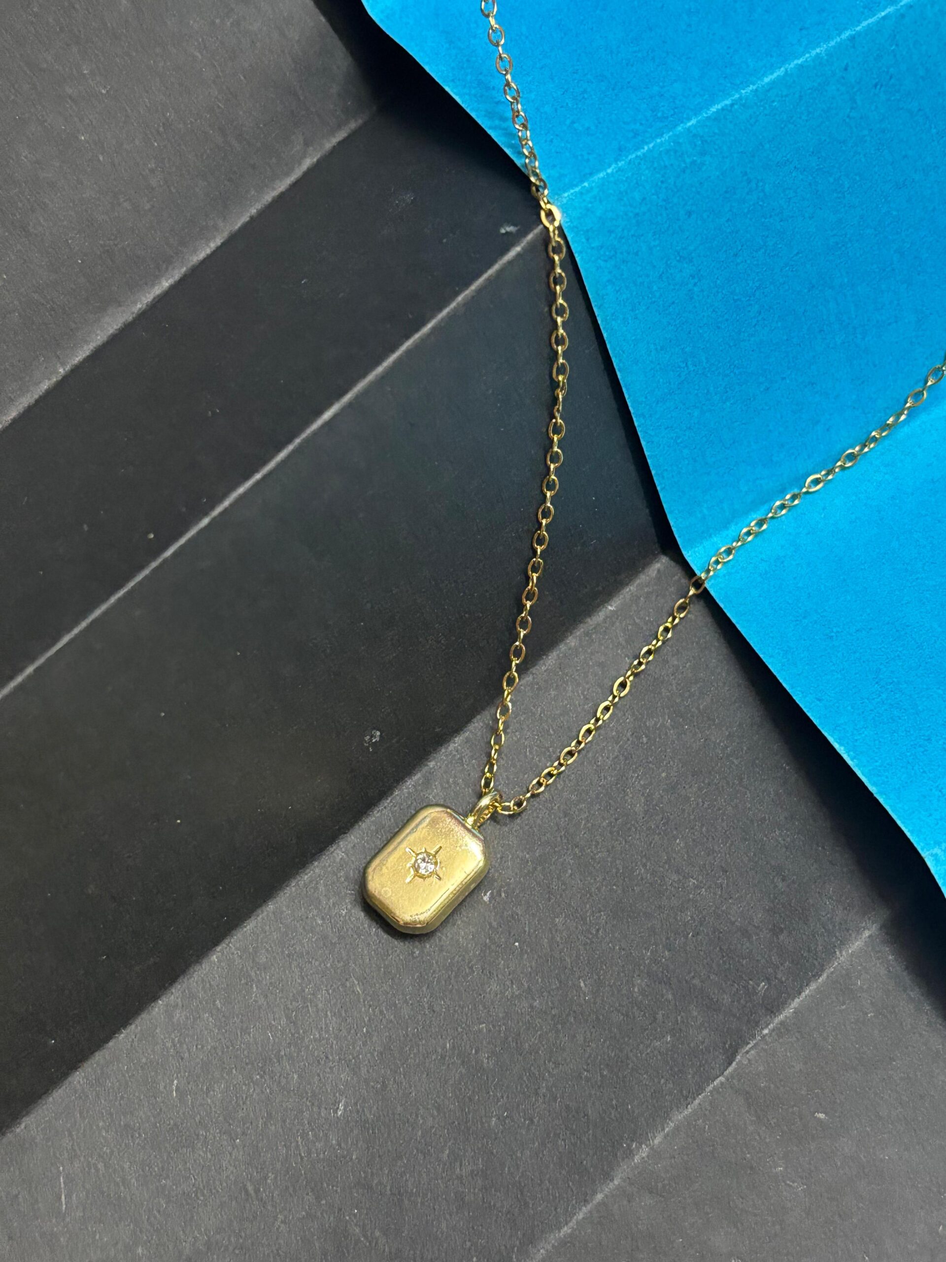 Golden Square Starburst Pendant Necklace