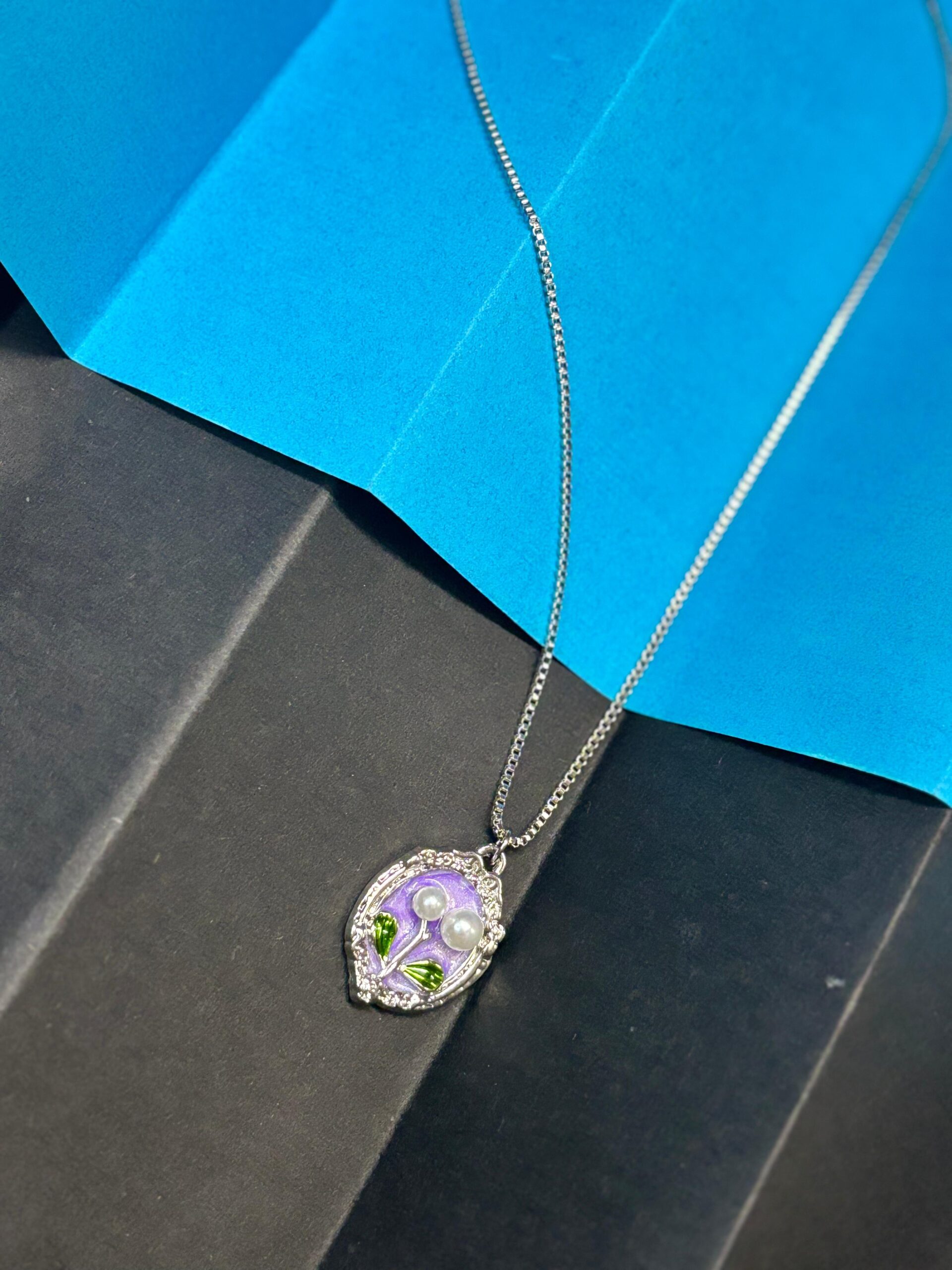 Lavender Bloom Floral Silver Pendant Necklace