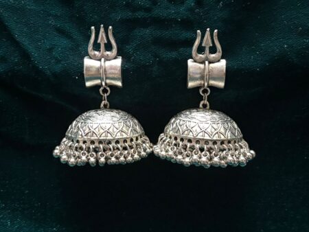 Trishul Oxidised Silver Jhumka Earrings