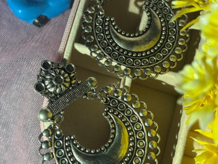Antique Oxidised Crescent Hoop Jhumkas