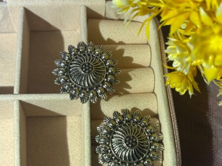 Oxidised Silver Floral Stud Earrings
